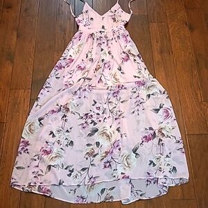Pink Lily Floral Backless Dress - Pink and Purple